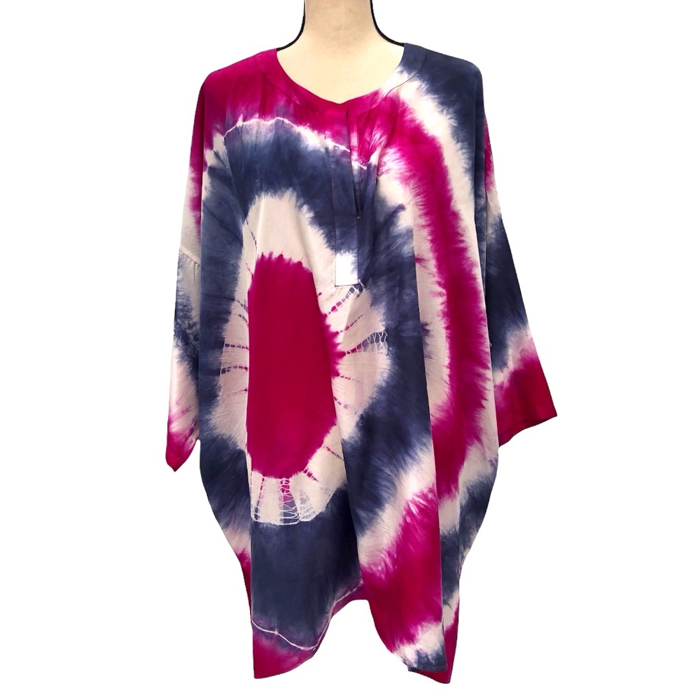 LAFAYETTE 148 PINK, BLUE & WHITE TIE DYE SILK OVERSIZED LOOSE FIT TUNIC